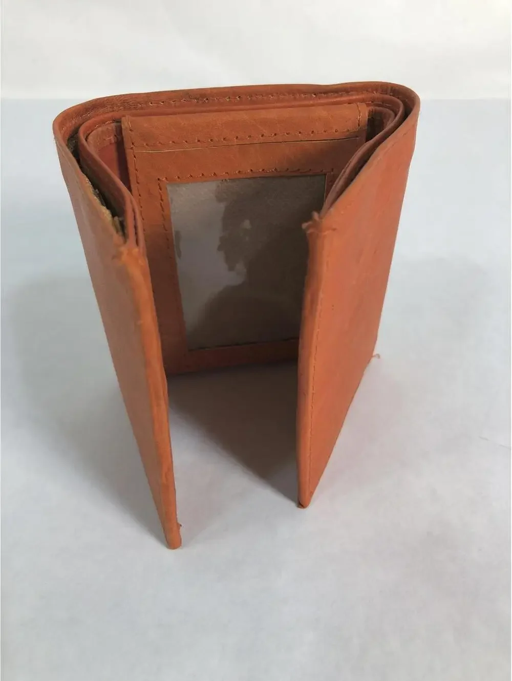 Genuine Leather Hand Made Tri-Fold Wallet Brown